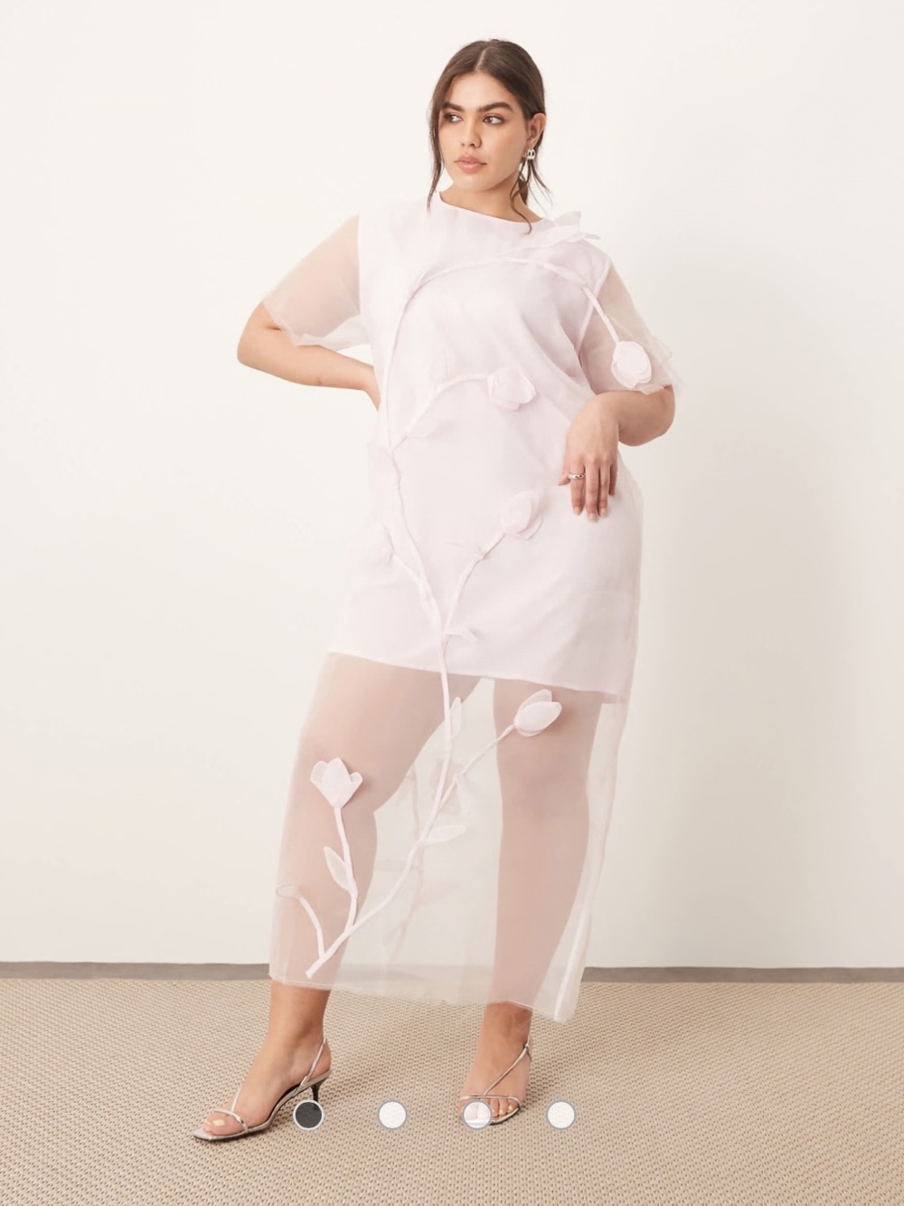 ARRANGE Curve Organza Floral Applique Maxi Dress in light pink